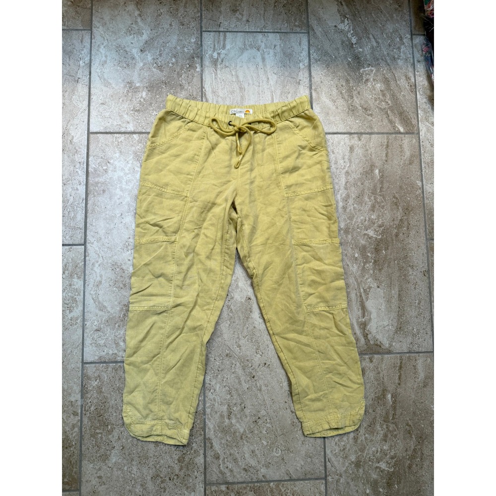 C&C California Womens Mustard Yellow Linen Blend Cargo Jogger Pants Medium